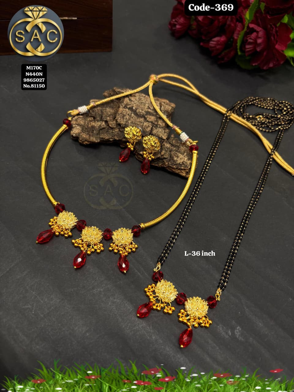 Handmade कठमळ Necklace Mangalsutra Combo Set - 369