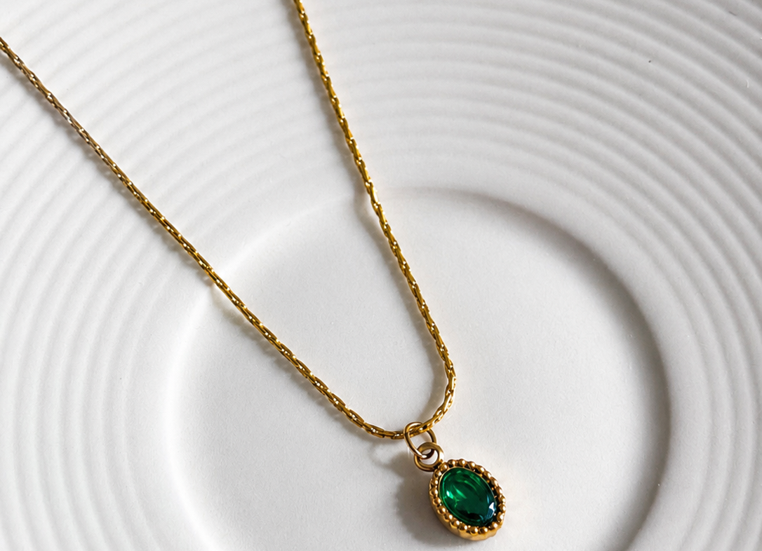 Emerald Teardrop 18KT Gold Plated Chain
