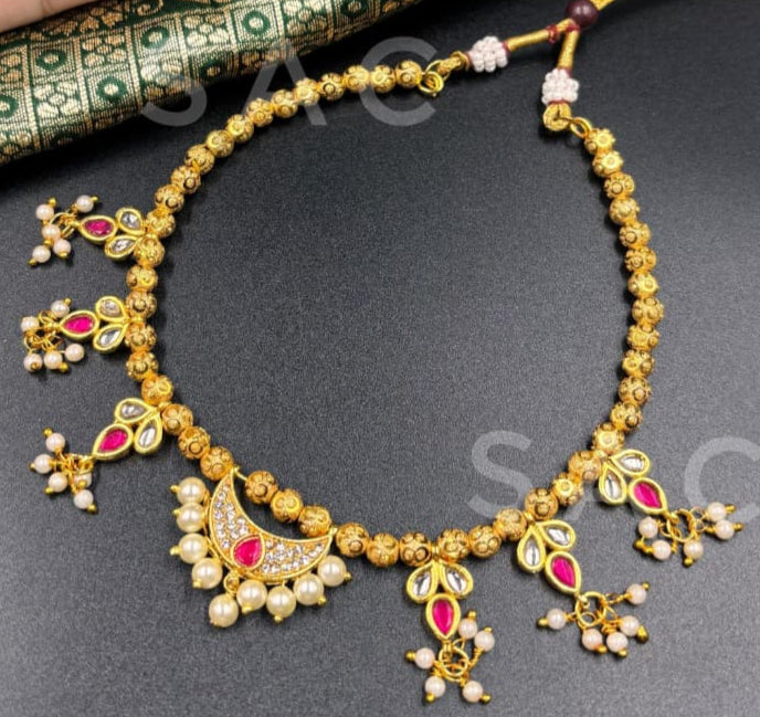 Handmade चंद्रकोर Necklace With adjustable Gonda - 551