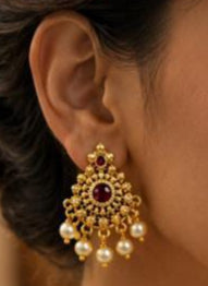Premium Quality South Palakka Necklace Combo Set ( Red Stone ) -1558