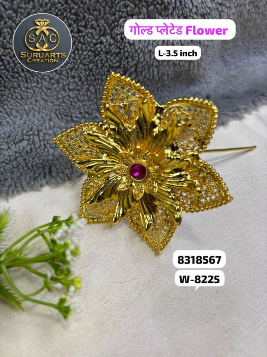 Gold Plated Ganesh Flower – 3.5 Inch | Premium Copper Floral Ornament for Ganesh