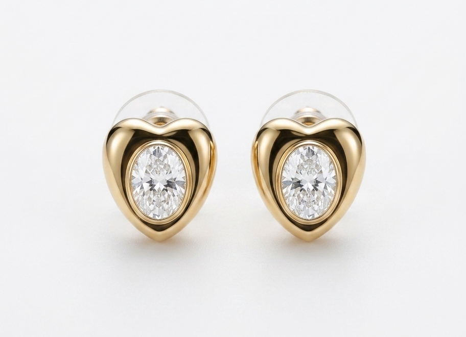 18 KT Gold Plated Elegant Heart Stud Earrings