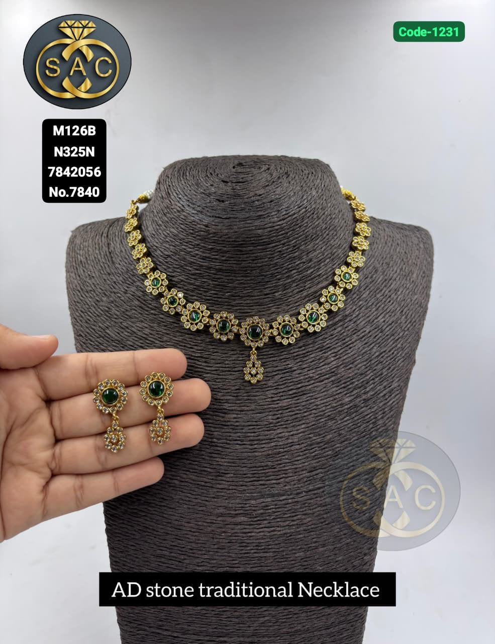 Fancy AD stone Necklace set - 1224