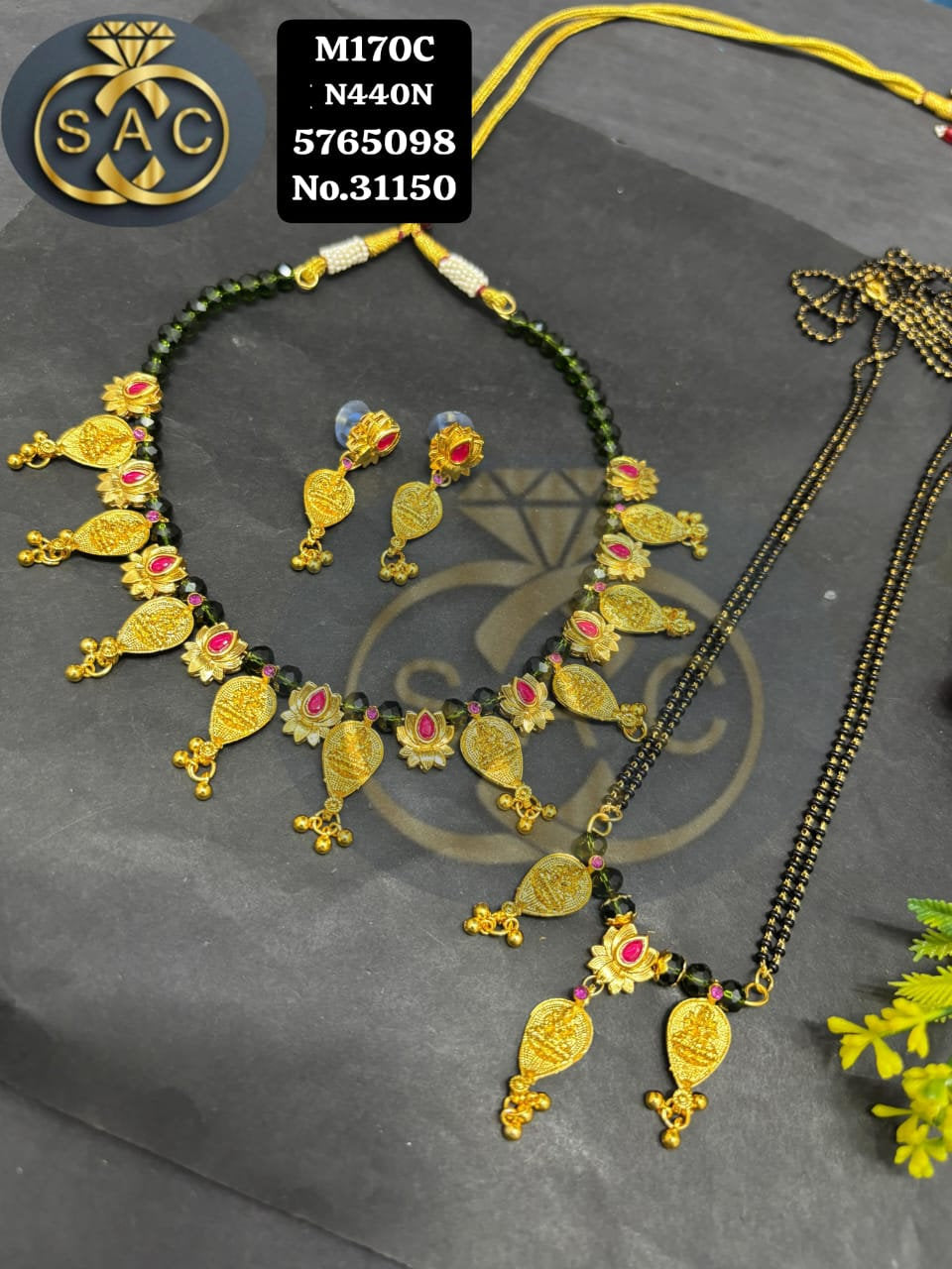 Handmade Laxmi Necklace Mangalsutra Combo Set