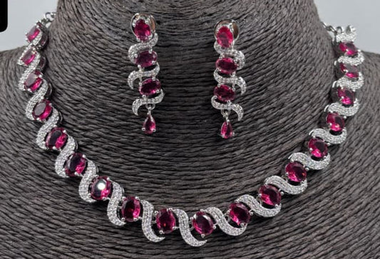 Fancy AD stone Necklace set* - 1256