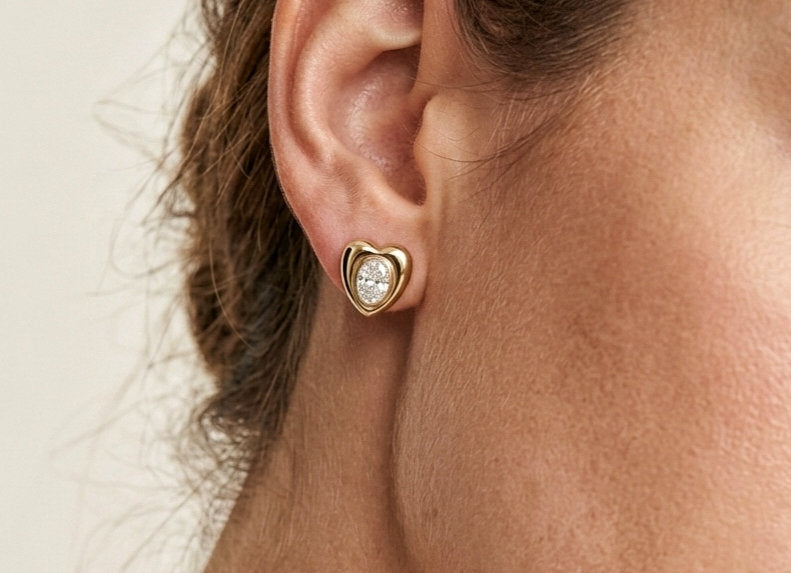 18 KT Gold Plated Elegant Heart Stud Earrings