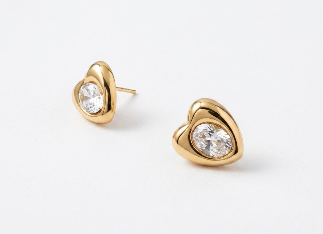 18 KT Gold Plated Elegant Heart Stud Earrings