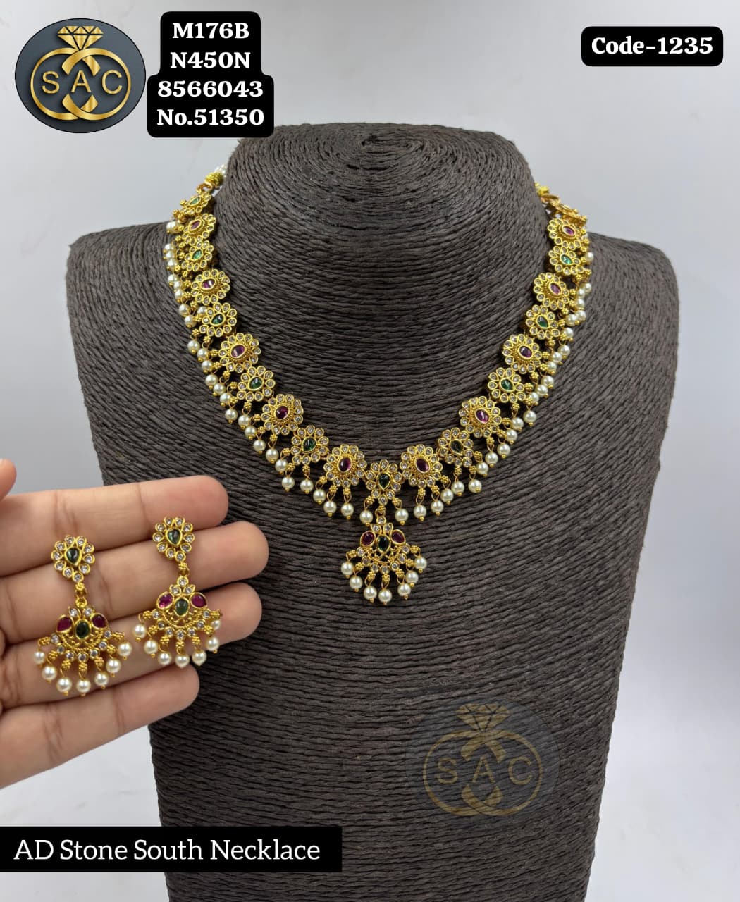 Fancy AD stone Necklace set - 1235