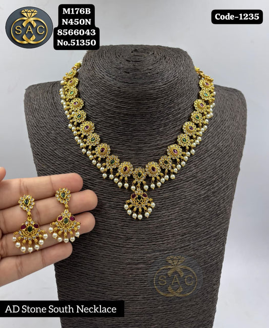 Fancy AD stone Necklace set - 1235