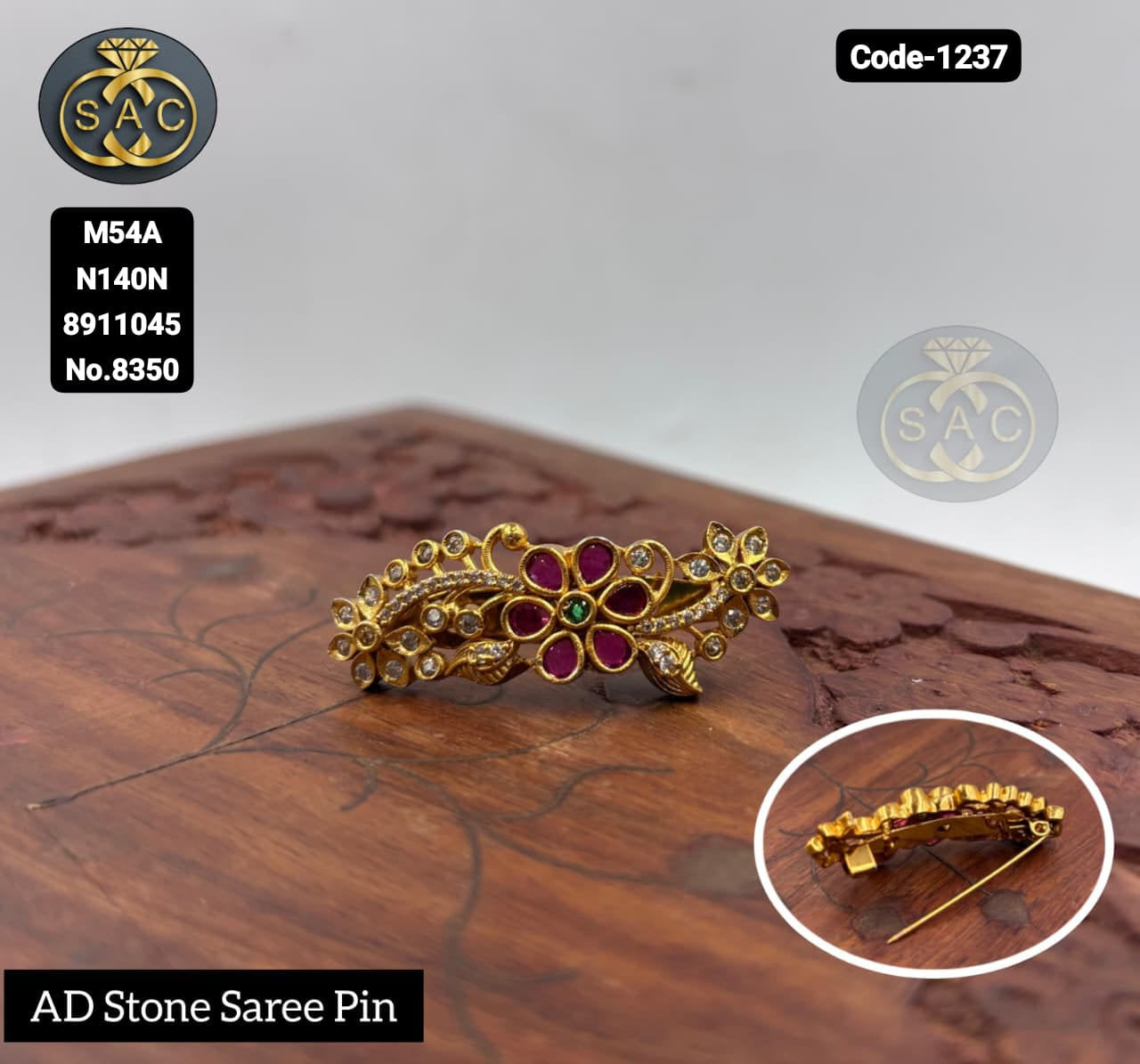 Premium Quality AD Stone saree Pin - 1237