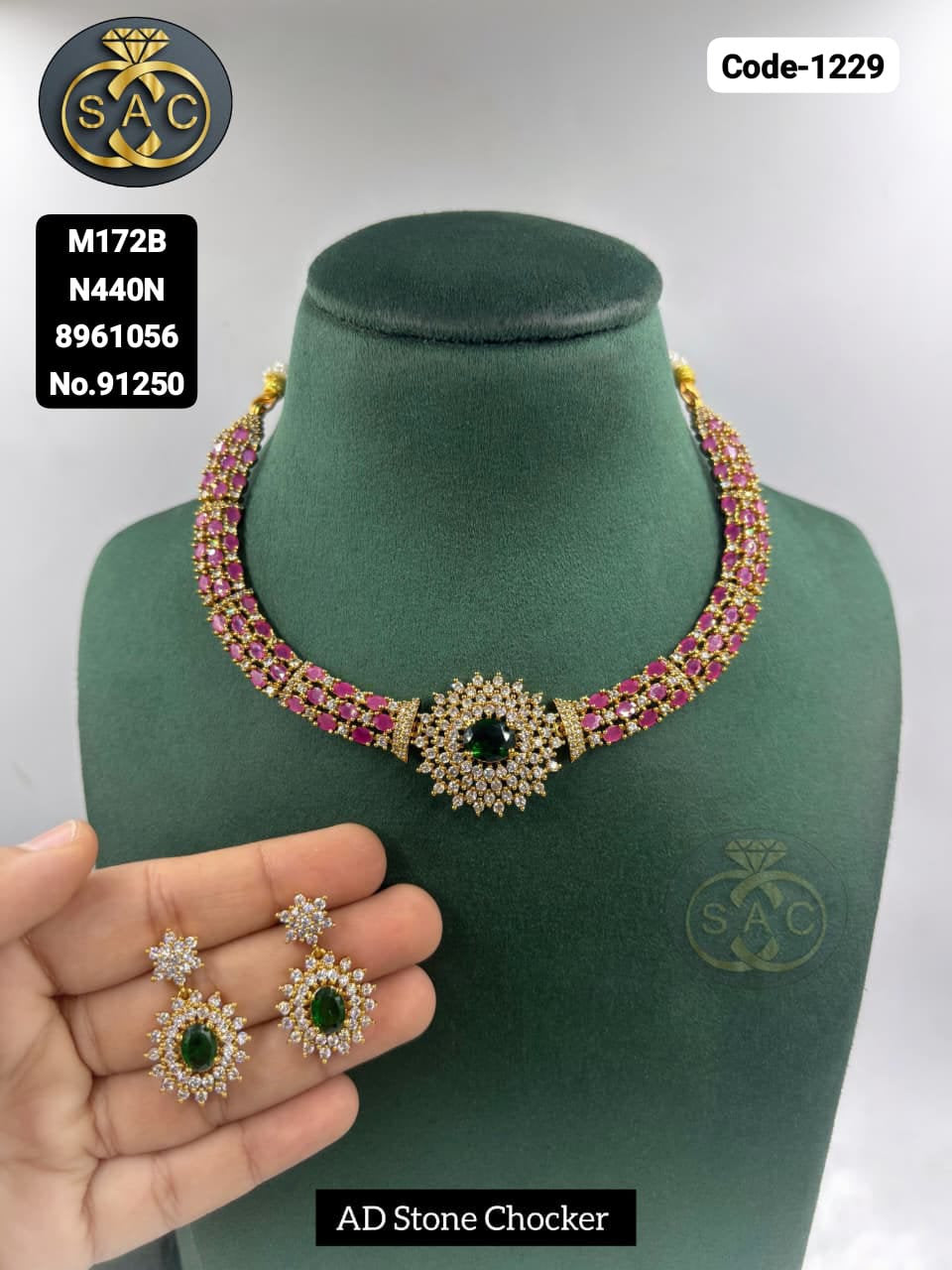 Premium Quality AD Stone Short Necklace - 1229