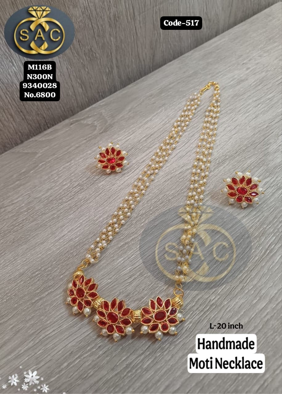 HANDMADE LONG MOTI NECKLACE - 517