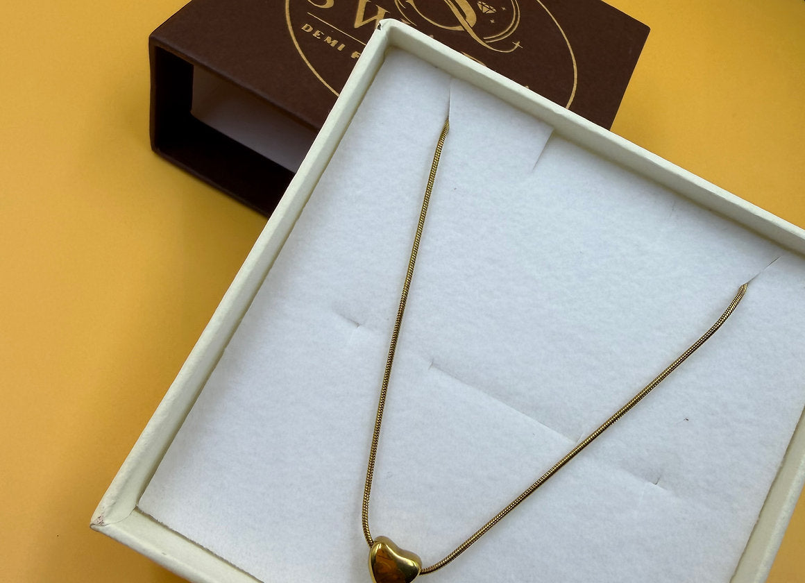 18K Gold Plated Waterproof Puffed Heart Pendant Necklace