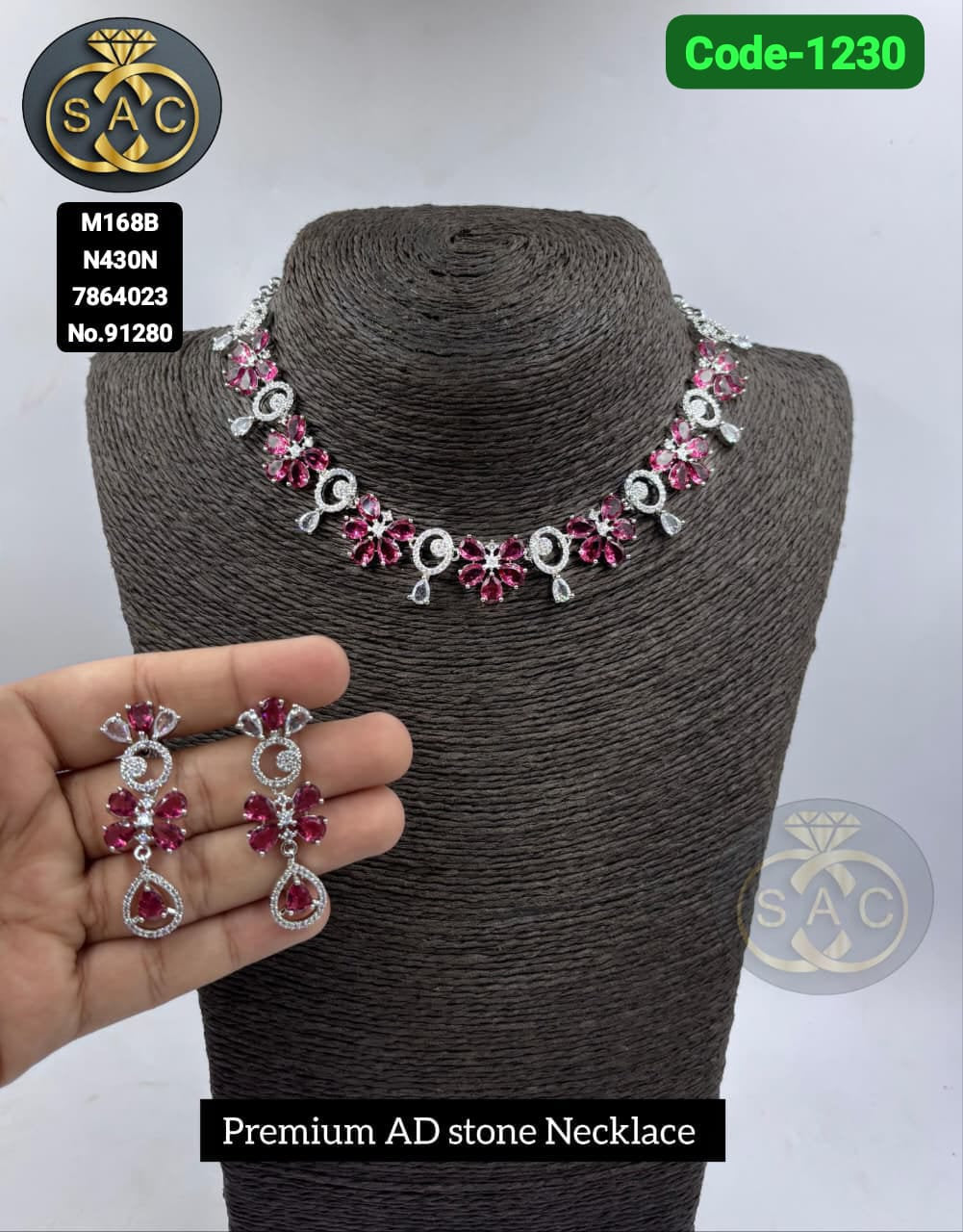 Fancy AD stone Necklace set - 1230