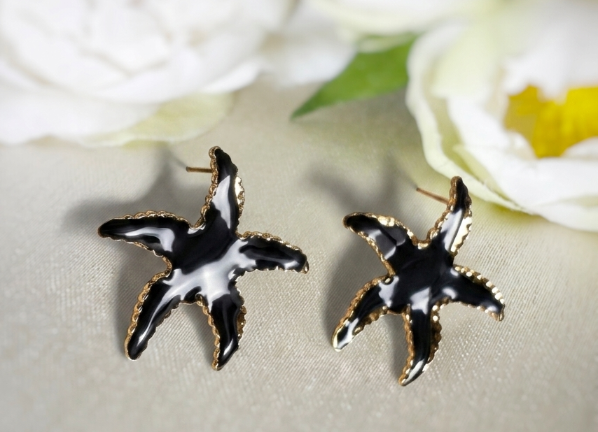 Black Starfish Elegance Earrings