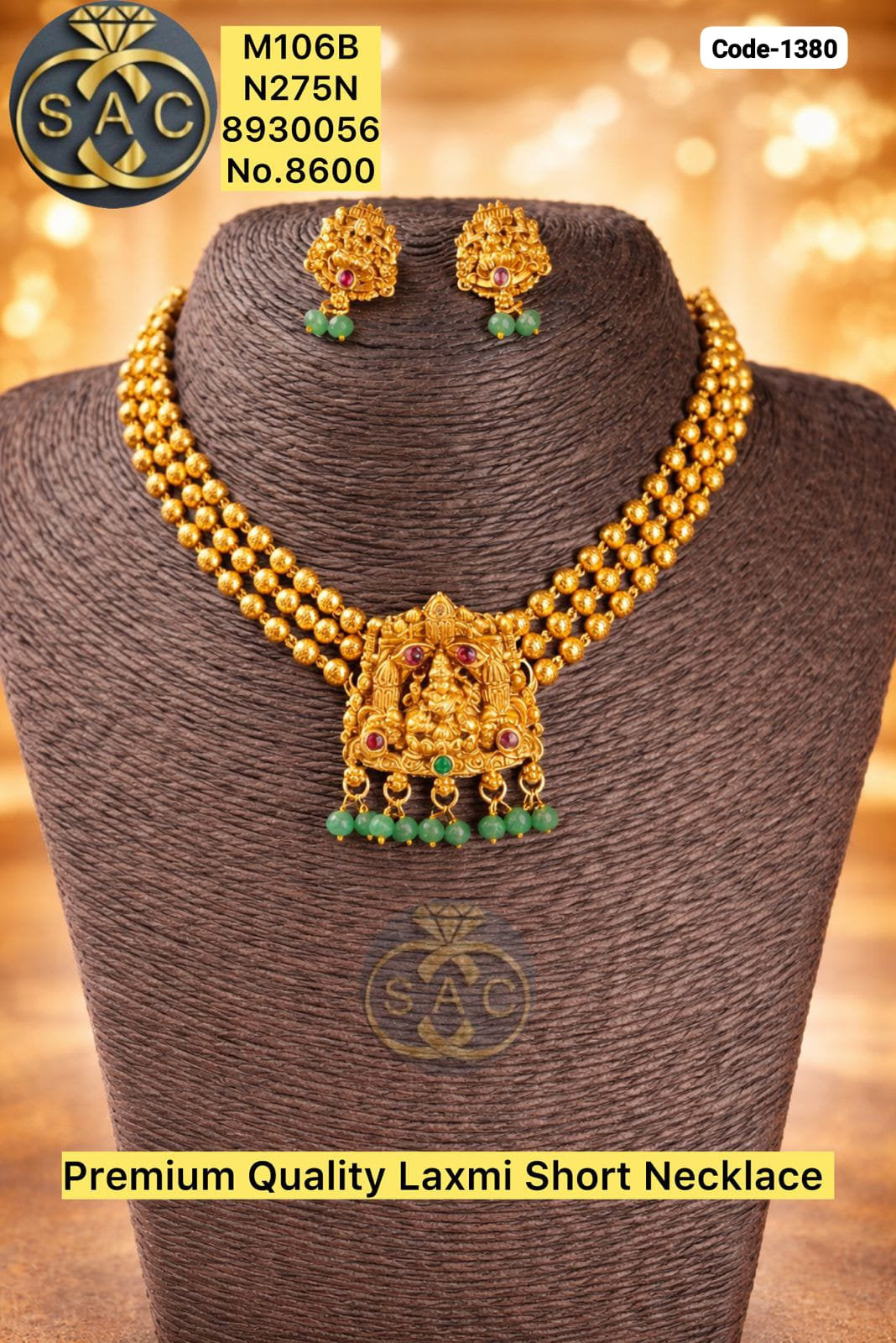 Premium Quality Matte Laxmi Short Necklace - 1380