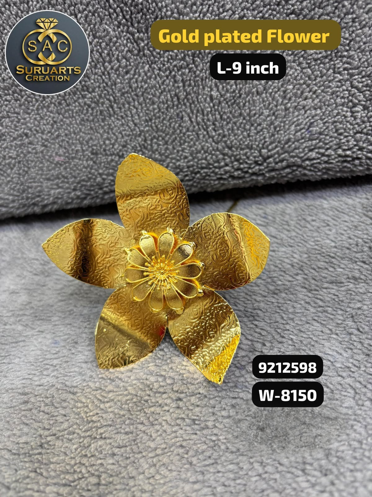 Gold Plated Ganesh Flower (9 Inch) – Traditional Copper Decorative Ornament
