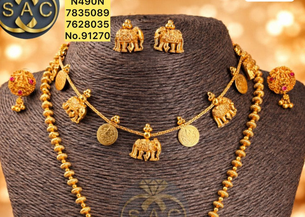 Premium Quality Matte गजलक्ष्मी Necklace Combo Set - 1382