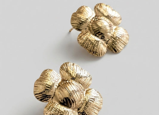 18 KT Gold Plated Textured Floral Stud Earrings