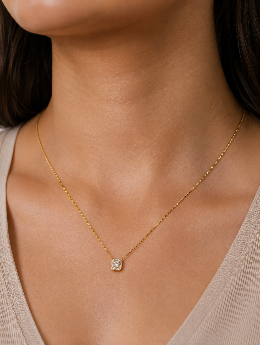 Diamond Halo 18KT Gold Plated Chain